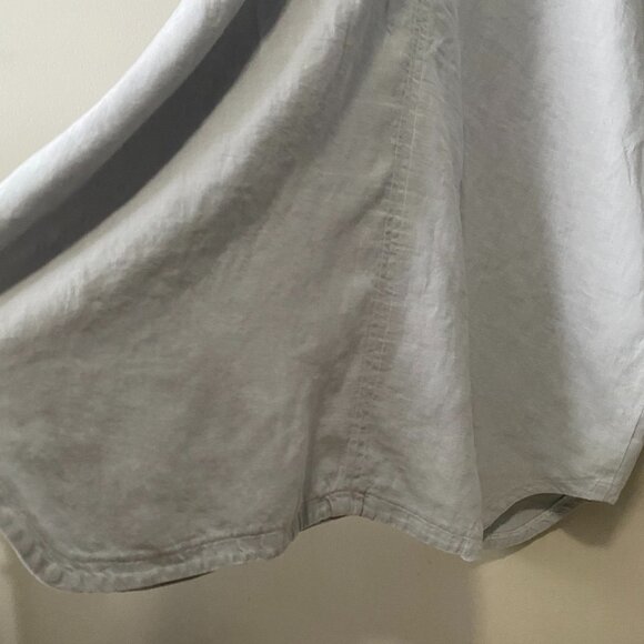 Handmade Plus Size 100% Linen Blue Grey Patch Pocket Floral Appliqué Dress - Picture 13 of 16